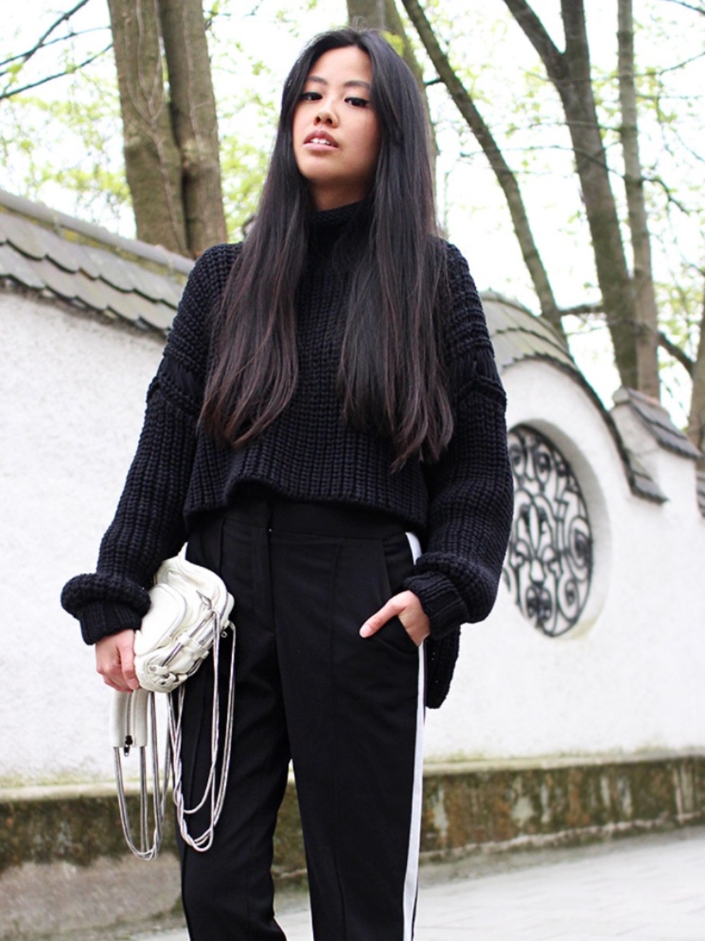 Alexander Wang Chunky High Low Turtleneck Sweater black